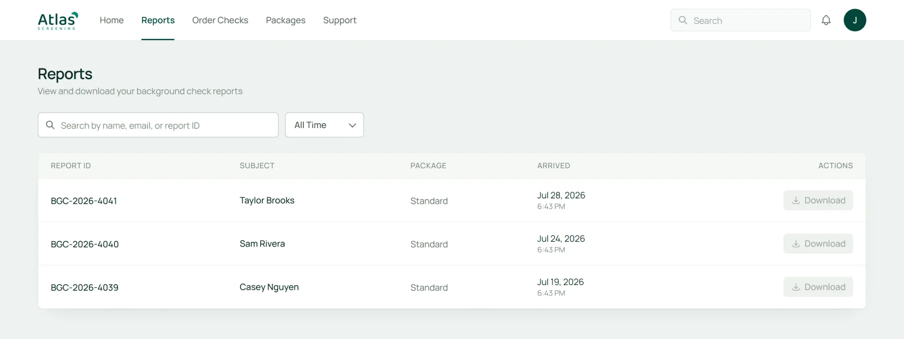 Atlas Screening employment verification reports