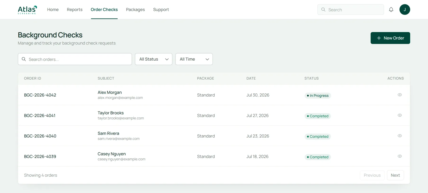 Atlas Screening registry search results